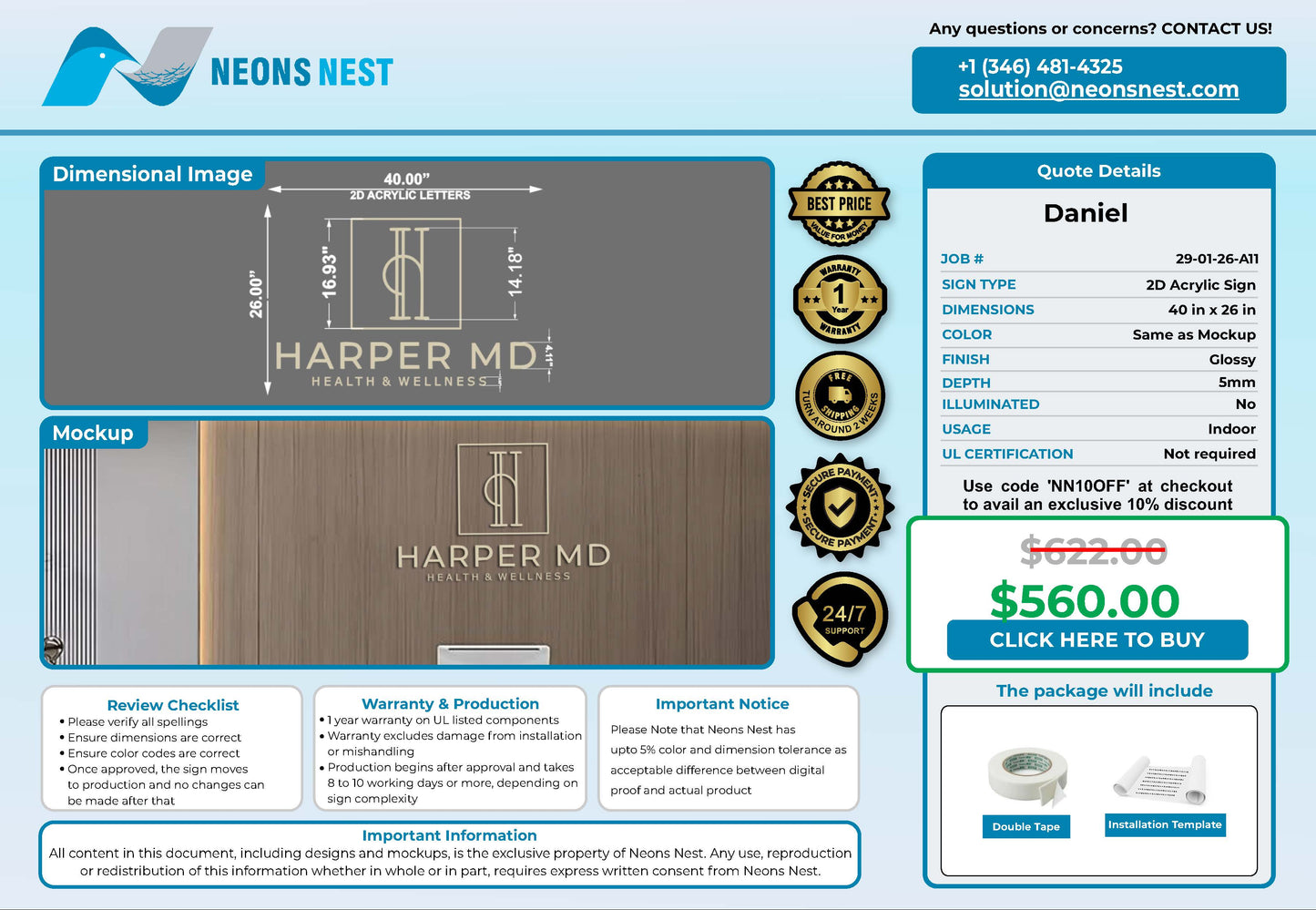 Harper MD 2D Acrylic Sign