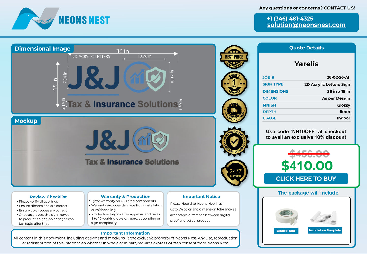 J&J tax service 2D Acrylic Letters - Neonsnest.com