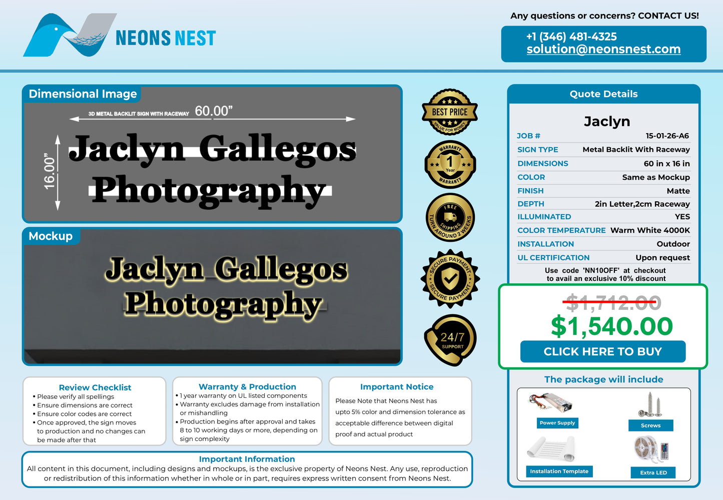 Jaclyn Gallegos Photography 3D Metal Back-Lit