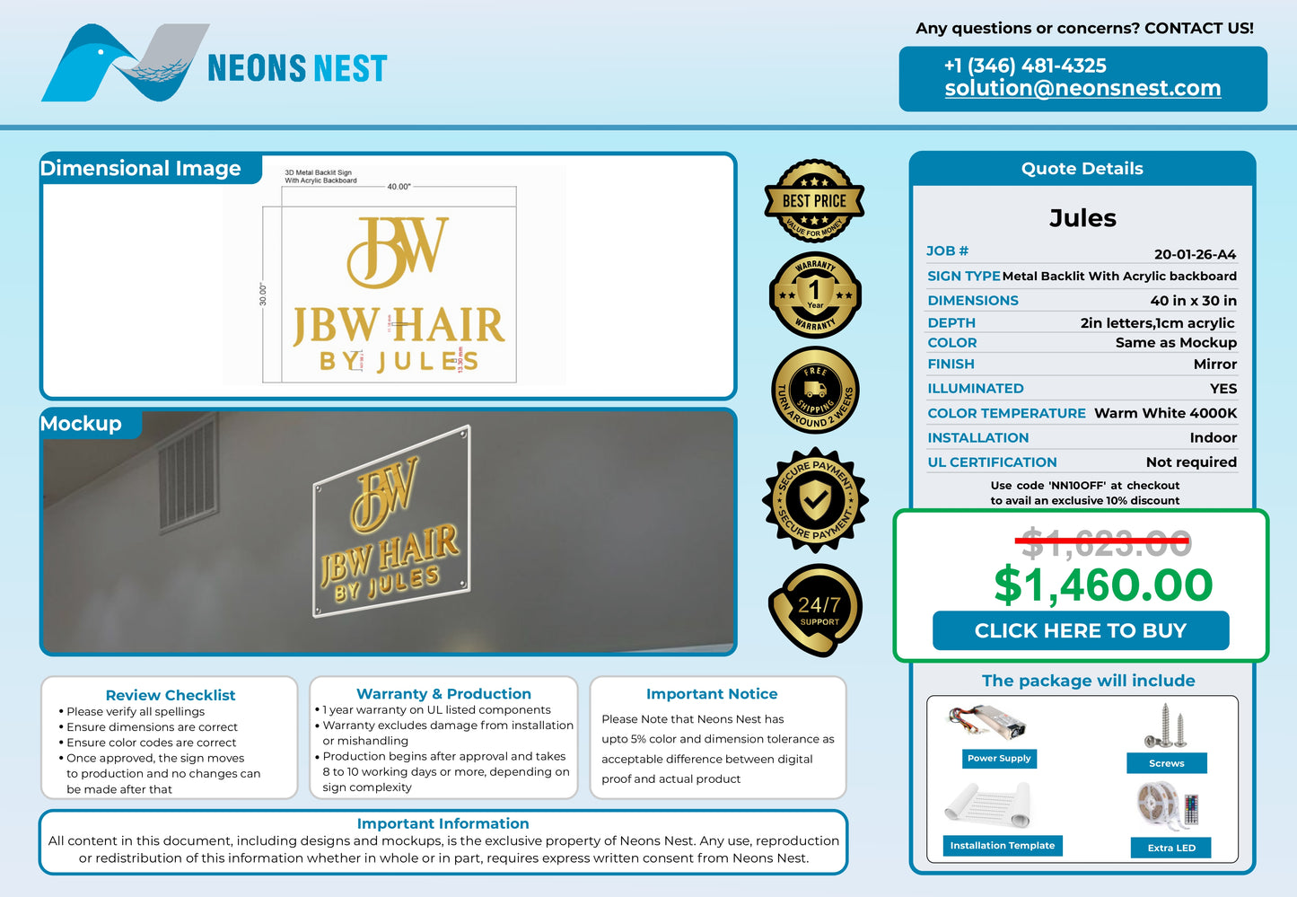 JBW HAIR by Jules 3D Metal Back-Lit