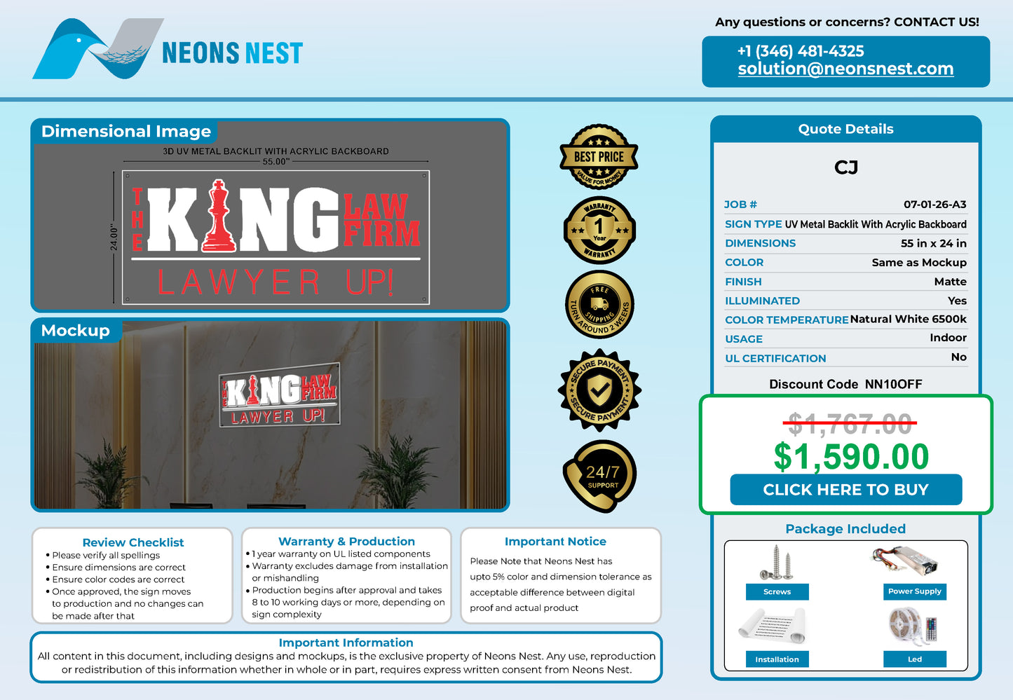 The KING Law Firm 3D Metal Back-Lit - Neonsnest.com