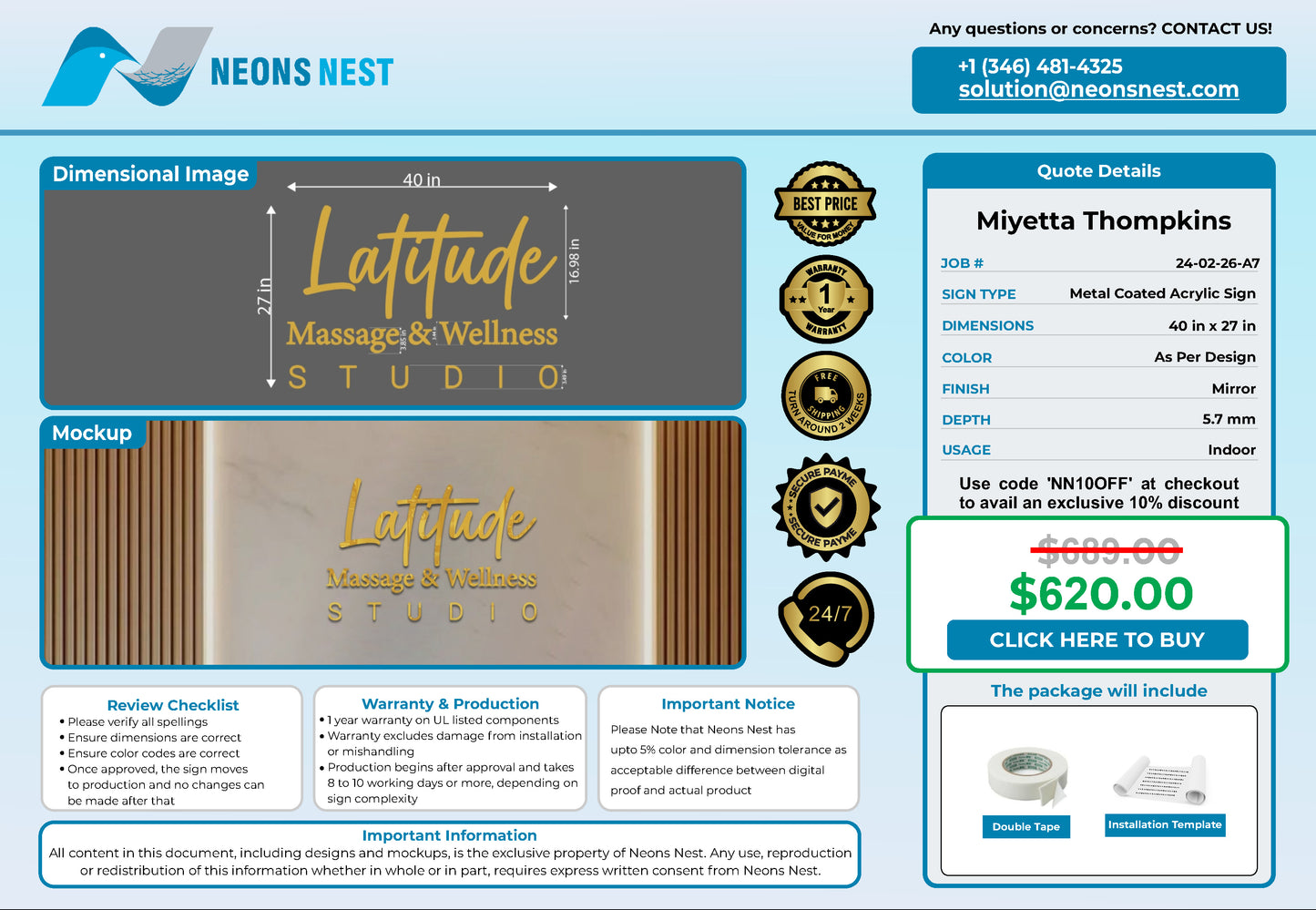 Latitude Massage & Wellness Studio 2D Metal Coated Acrylic Letters - Neonsnest.com