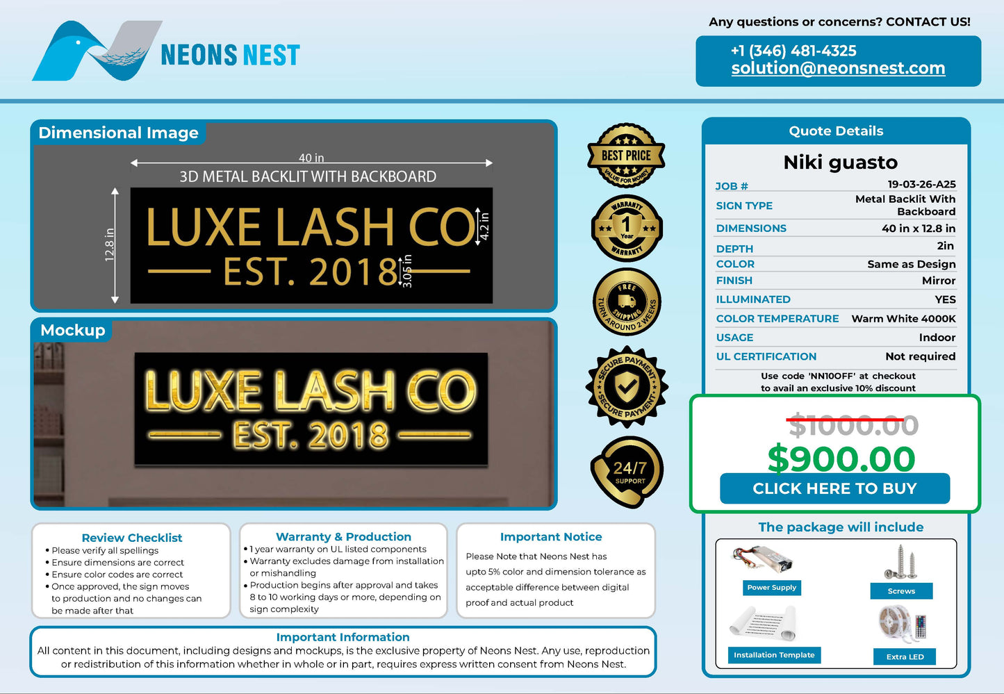 Luxe lash co 3D Metal backlit sign with black backboard - Neonsnest.com