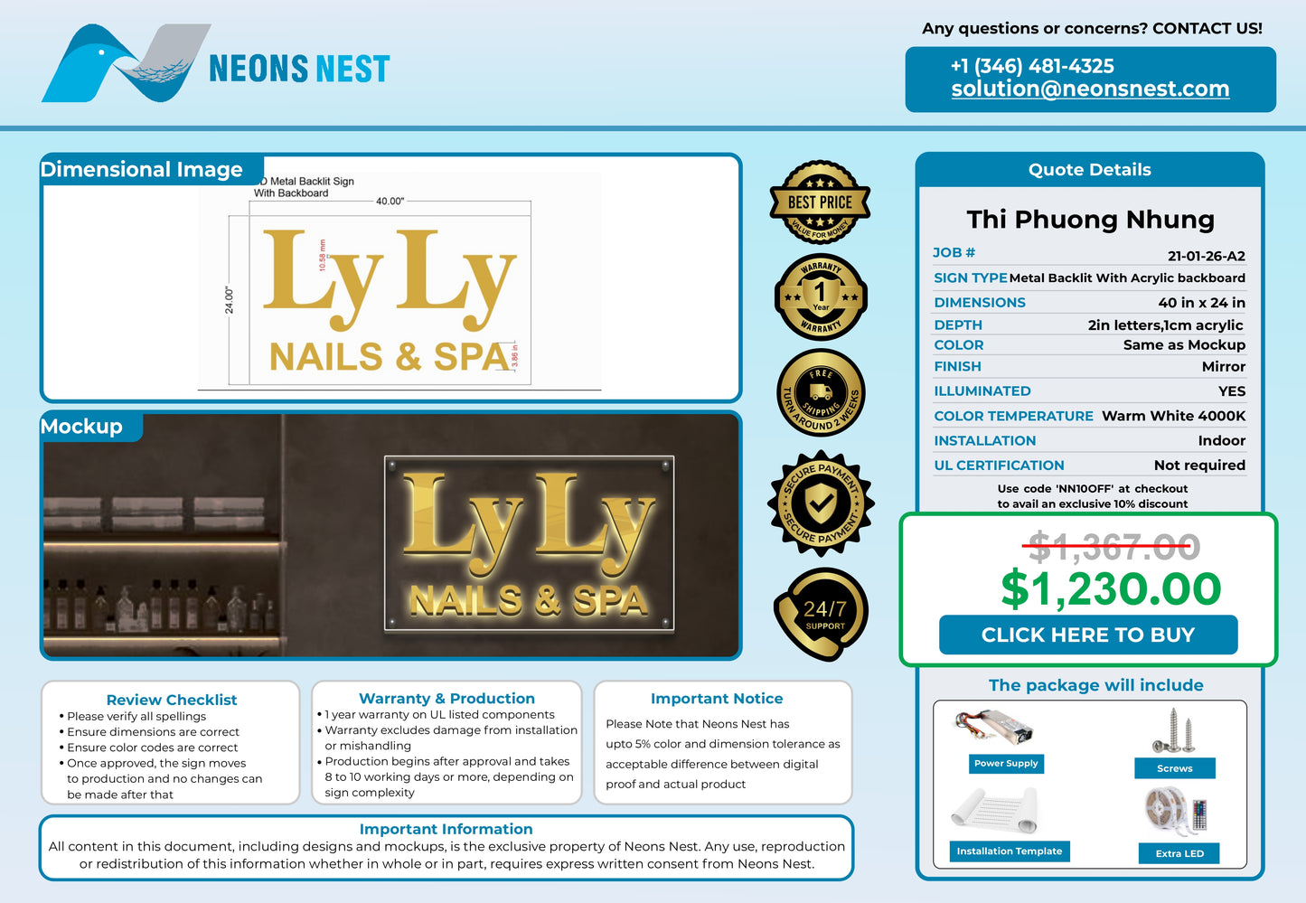 Ly Ly Nails & Spa 3D Metal Back-Lit
