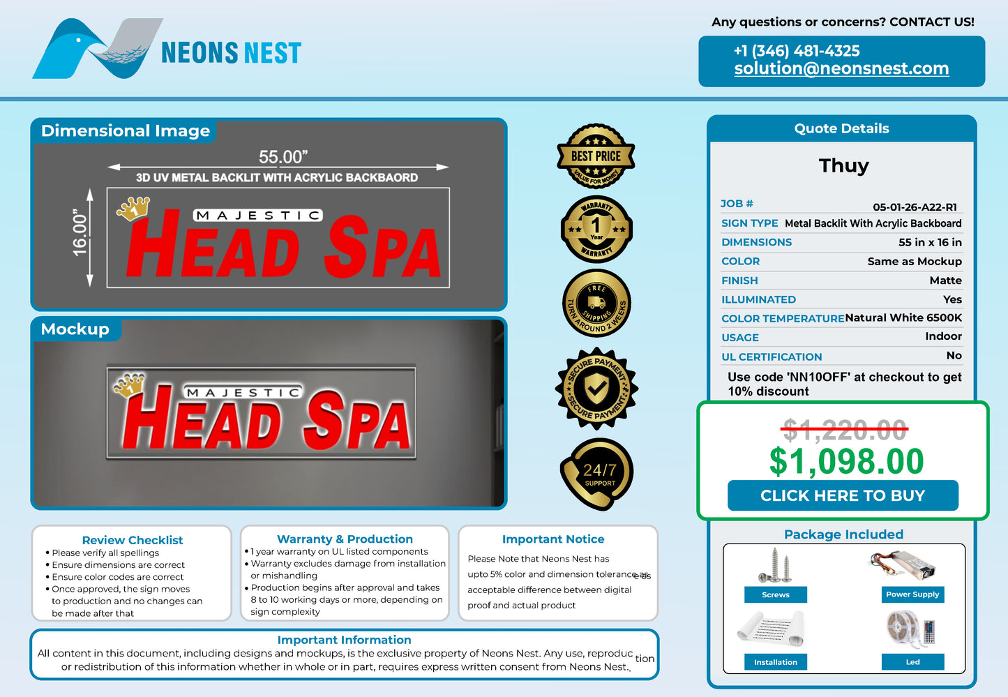 Majestic Head Spa Metal Backlit Sign