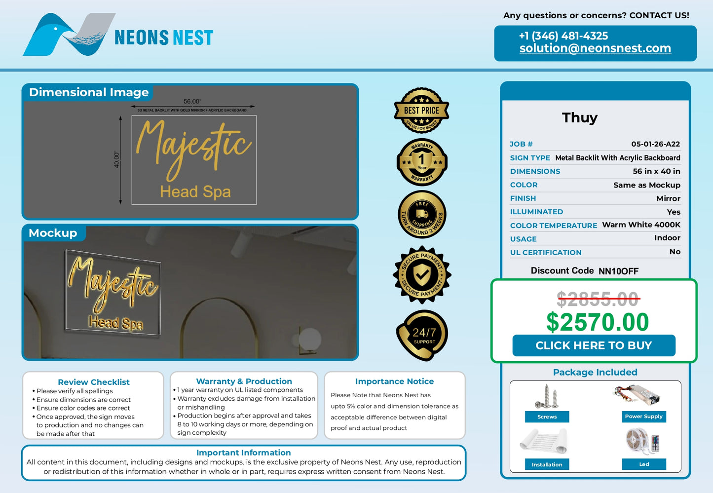 Majestic Head Spa 3D Metal Back-Lit - Neonsnest.com