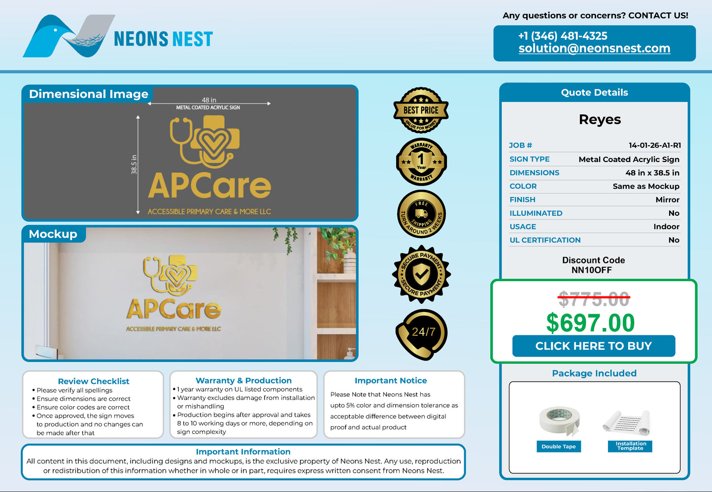 AP Care Metal Coated Acrylic Sign