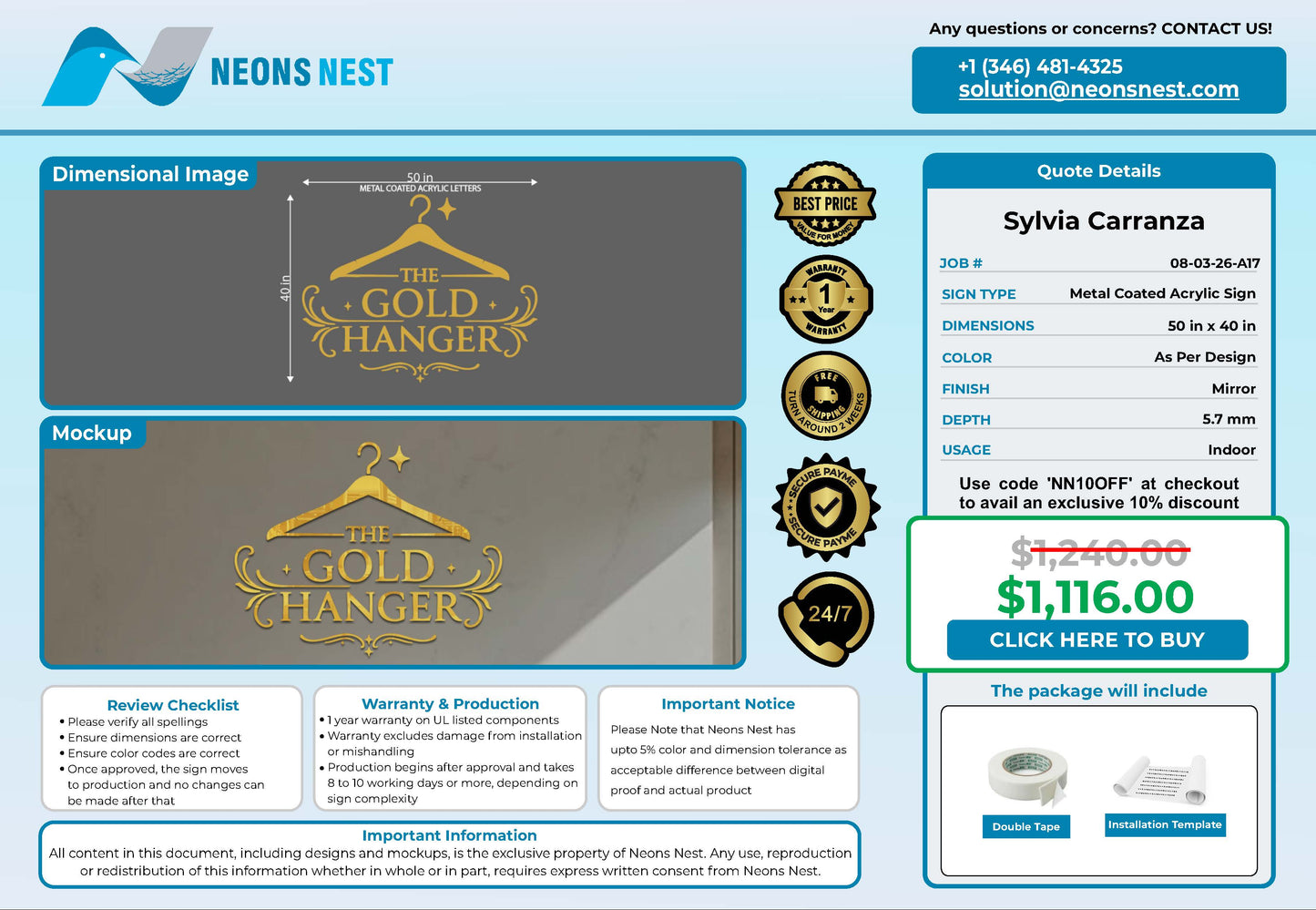 The Gold hanger 5mm Metal Pasted Sign - Neonsnest.com
