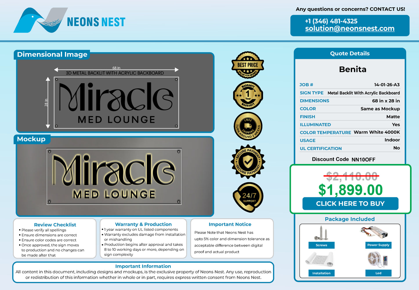 Miracle Med Lounge 3D Metal Back-Lit