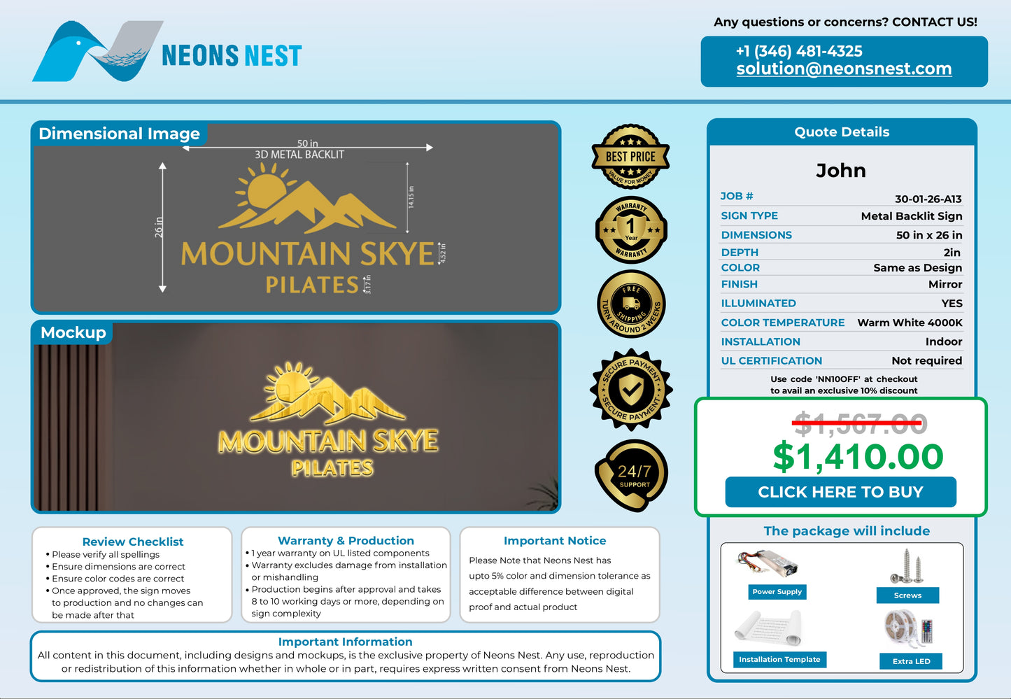 Mountain Skye Pilates 3D Front-Lit & Back-Lit Sign