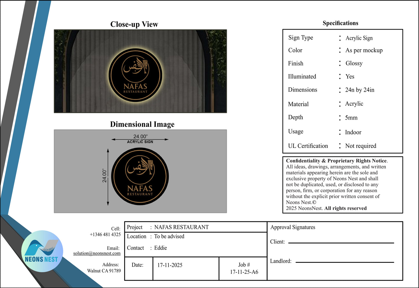 Nafas Restaurant Round Acrylic Sign