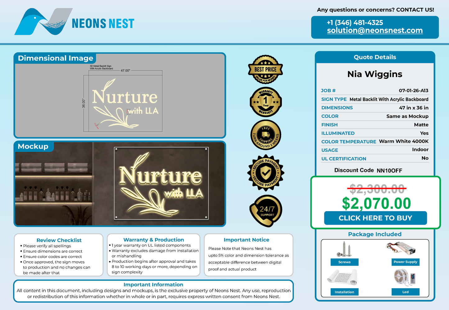 Nurture with LLA 3D Metal Back-Lit - Neonsnest.com