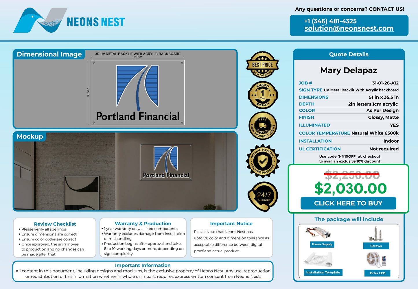 DBA Portland Financial 3D Metal Back-Lit