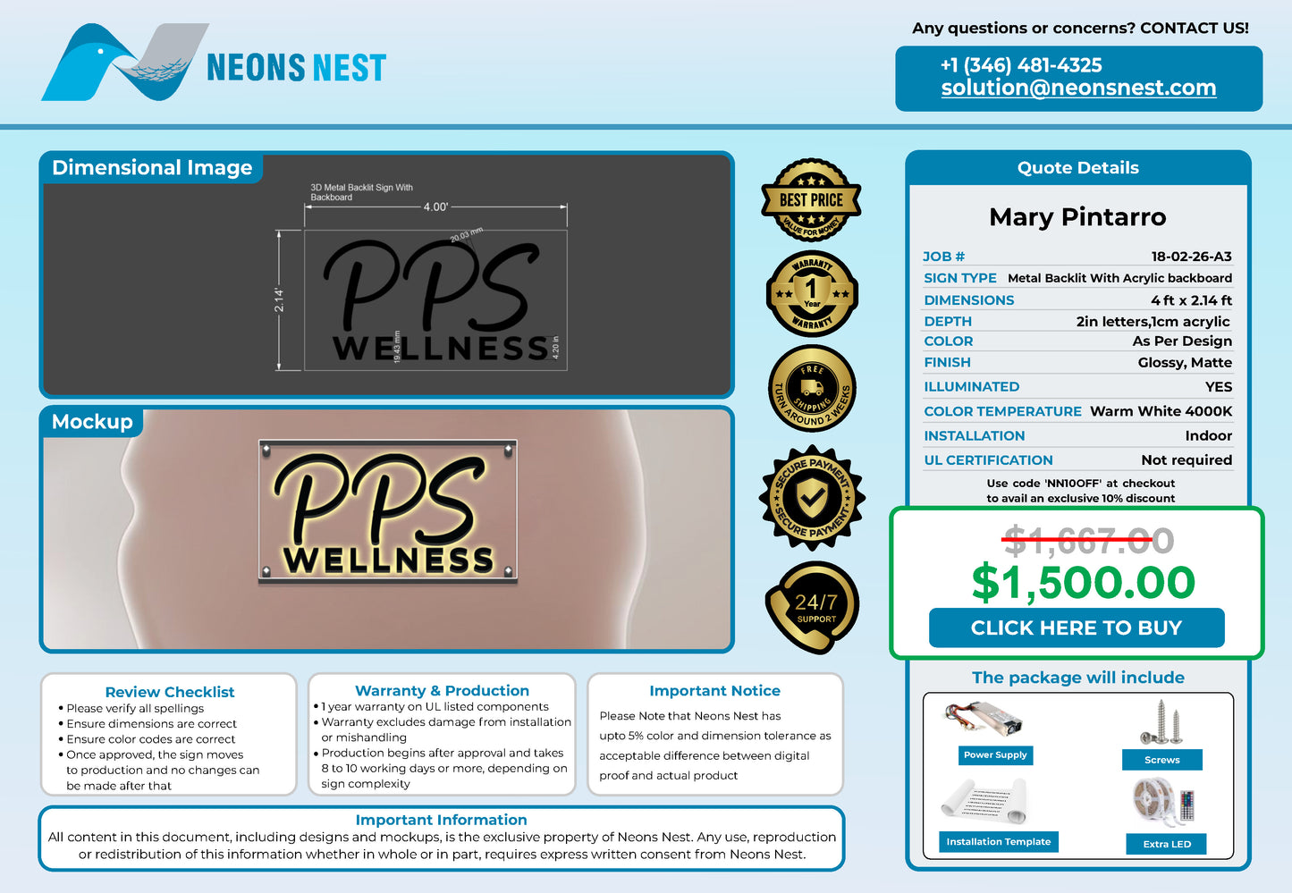 PPS Wellness 3D Metal Back-Lit - Neonsnest.com