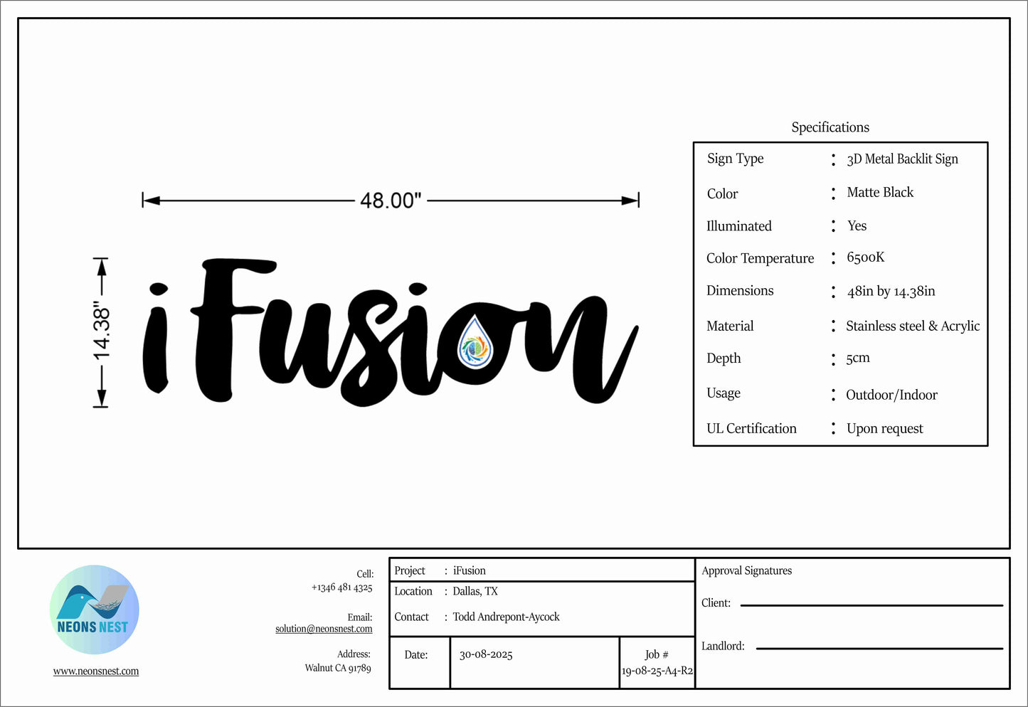 Dimmable Backlit Sign for iFusion