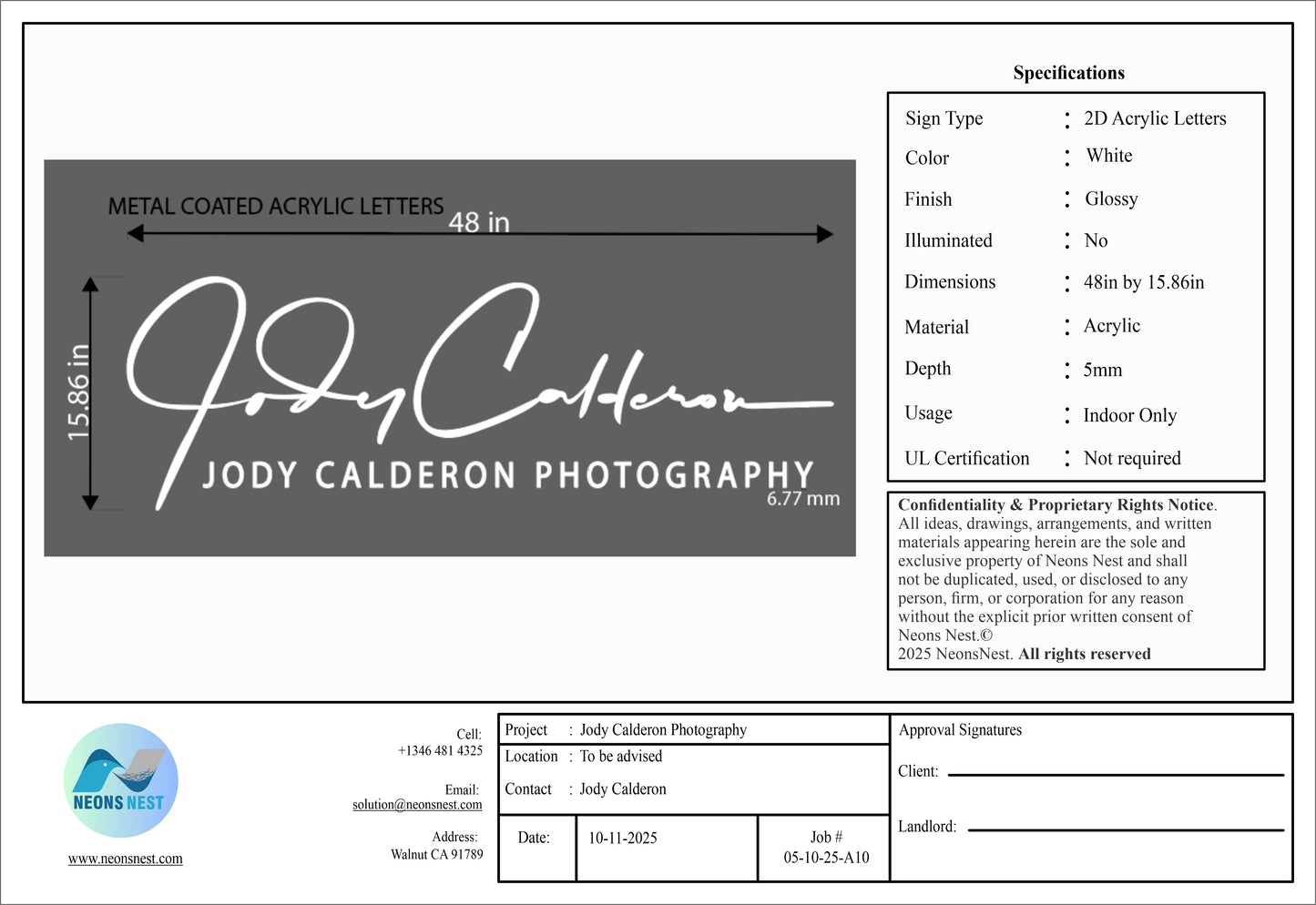 Jody Calderon Photography Acrylic Letter Sign