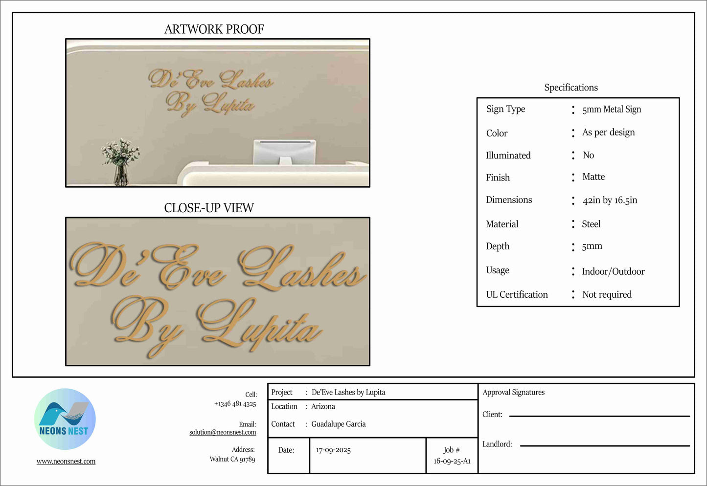 5mm Metal Sign For De’Eve Lashes by Lupita