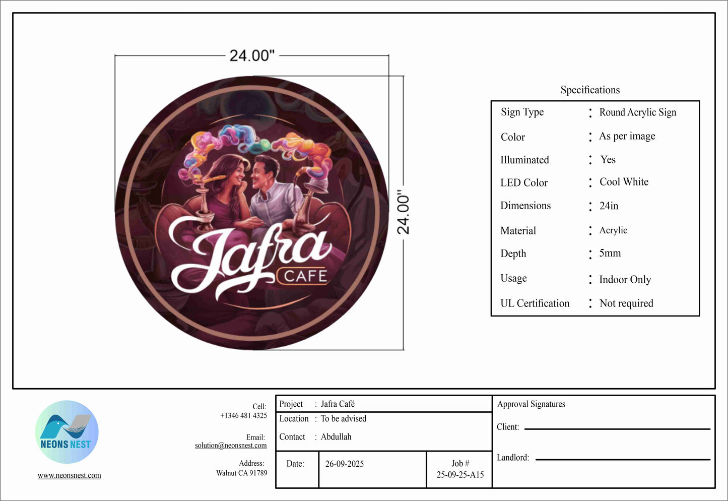 Custom Round Acrylic Sign for Jafra Cafe