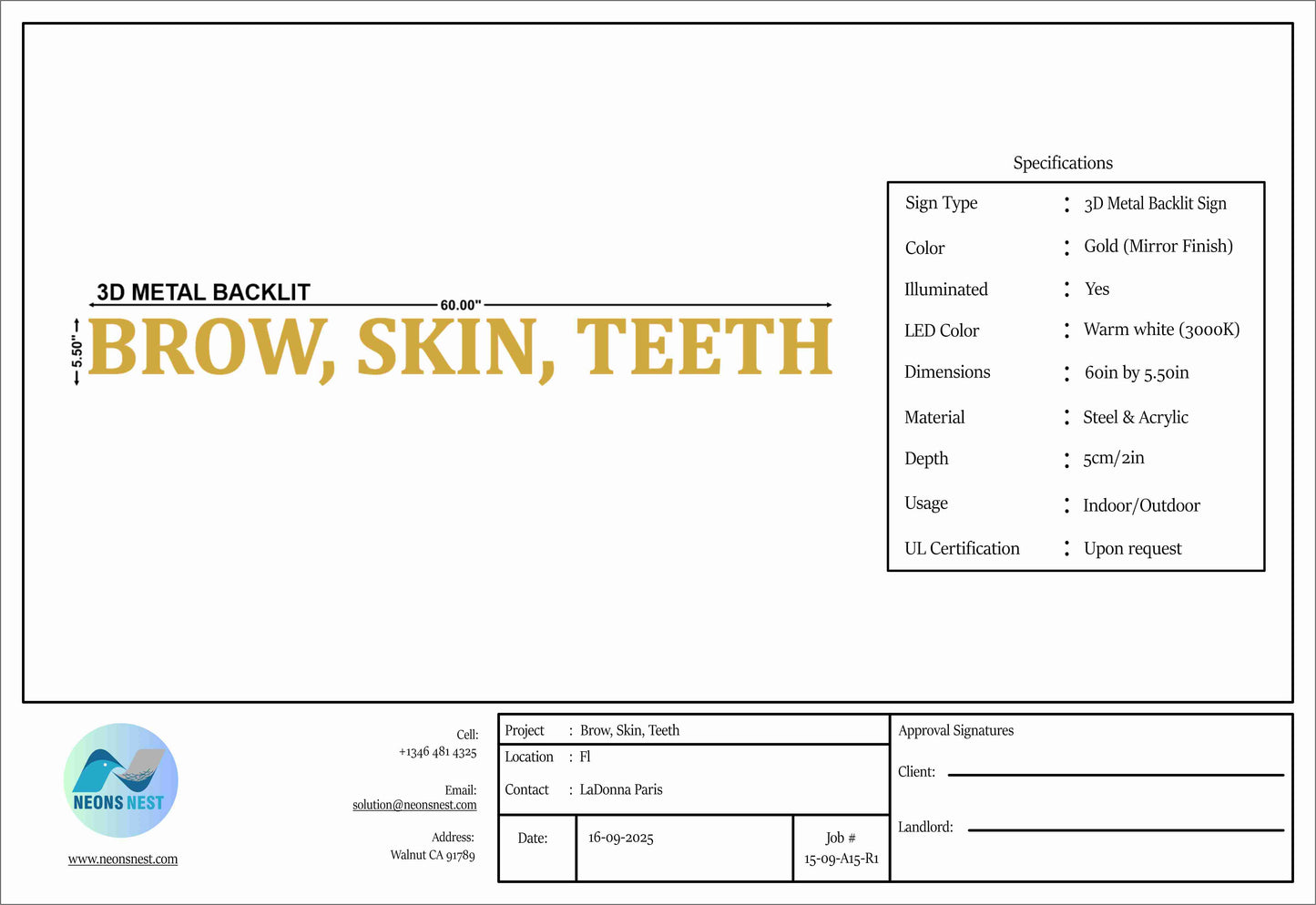 3D Backlit Sign for Brow, Skin, Teeth