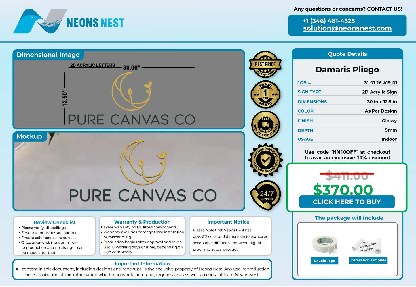 Pure Canvas Co 2D Acrylic Sign - Neonsnest.com