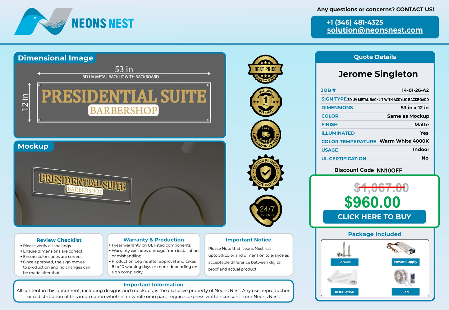 Presidential Suite barbershop 3D Metal Back-Lit