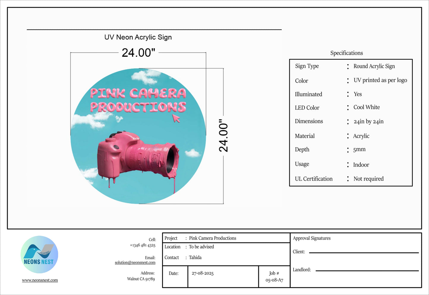 Round Acrylic Sign for Pink Camera Productions