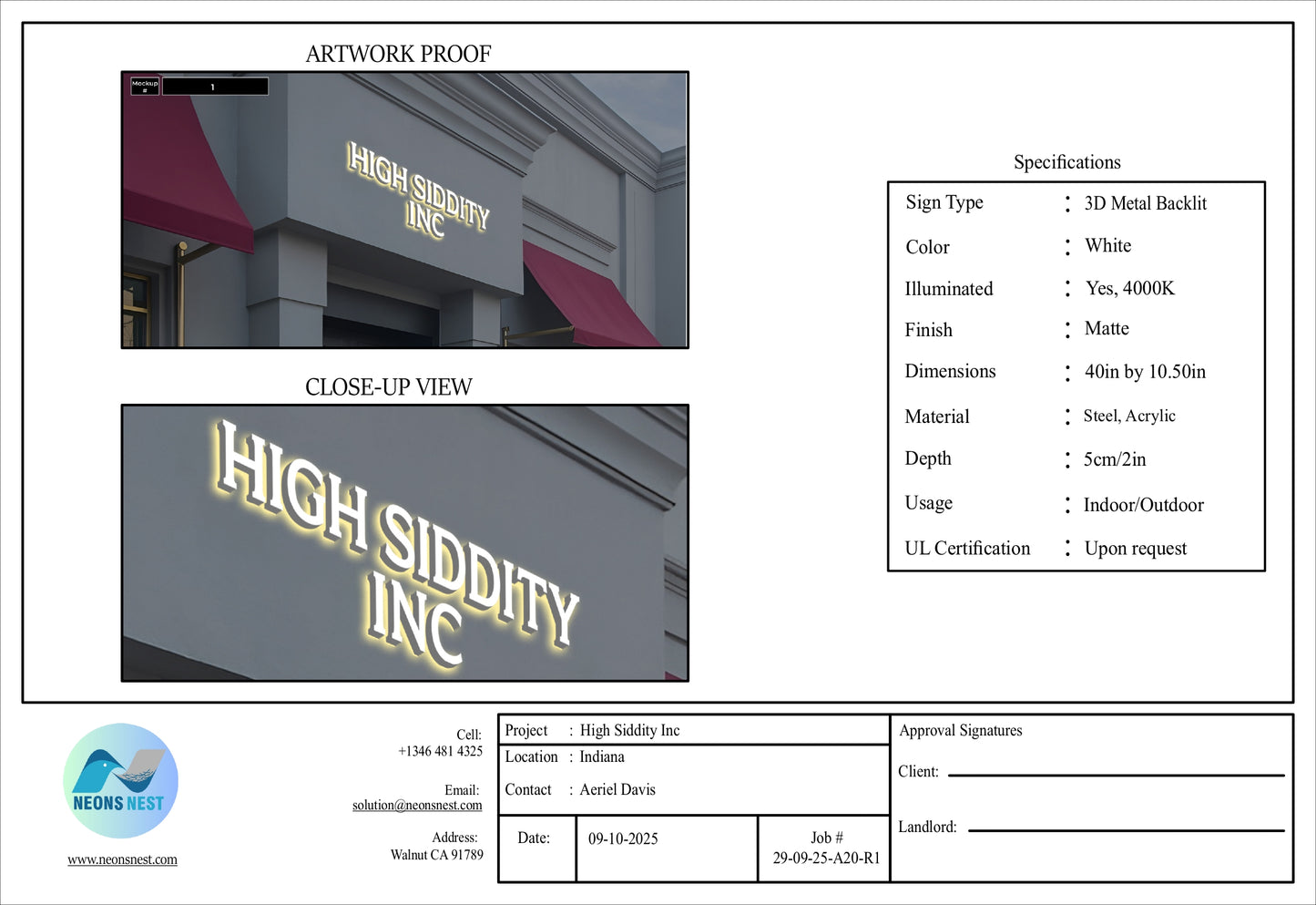 High Siddity INC 3D Metal Backlit Sign