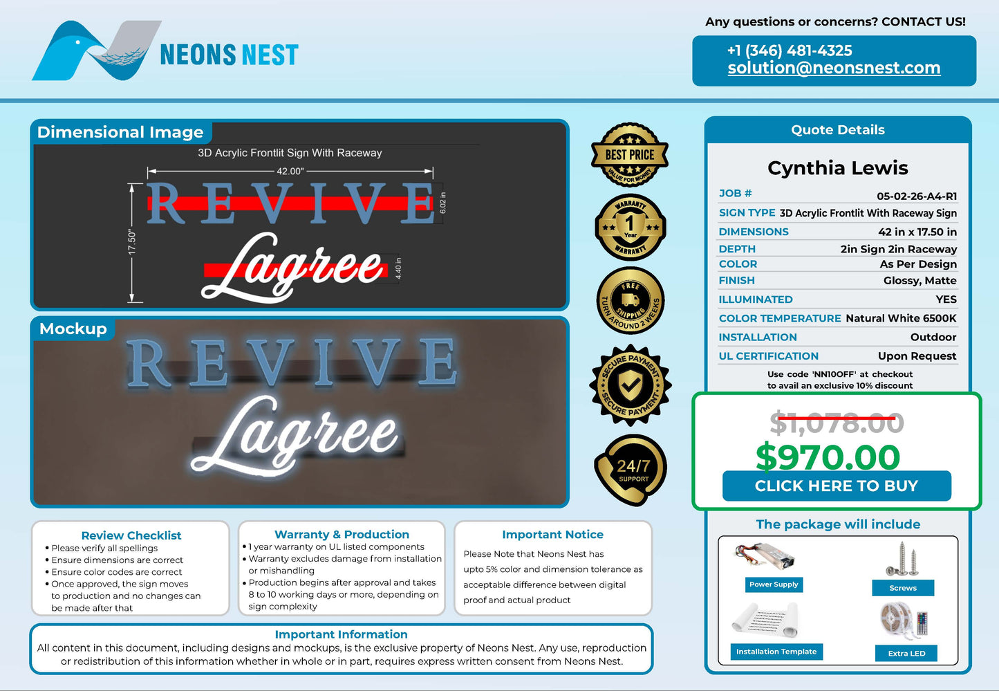 Revive Lagree 3D Acrylic Frontlit Sign