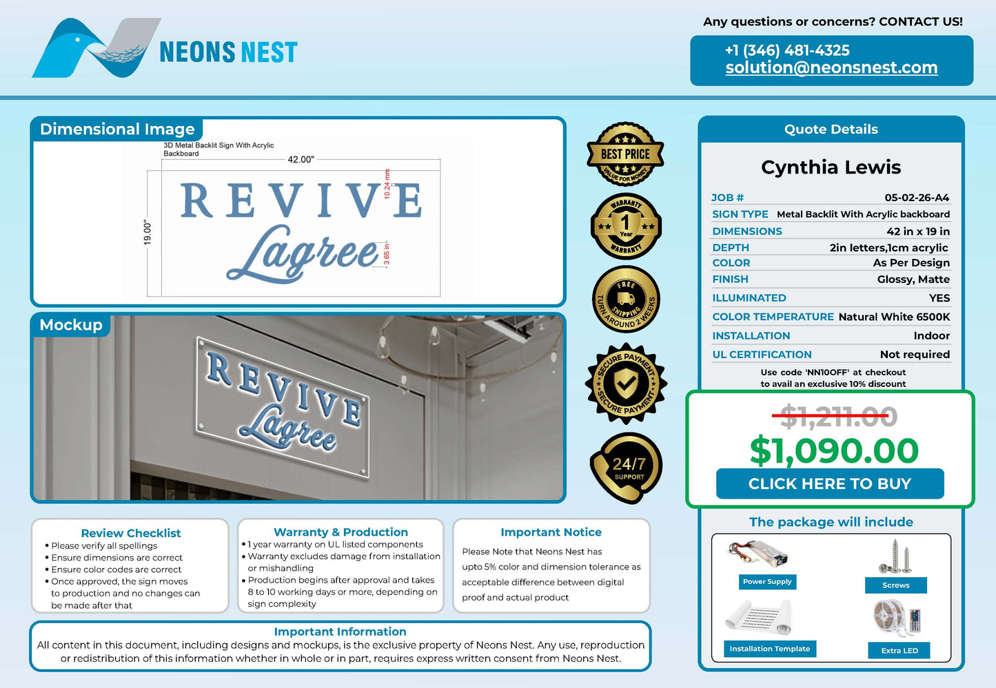 Revive Lagree 3D Metal Backlit Sign