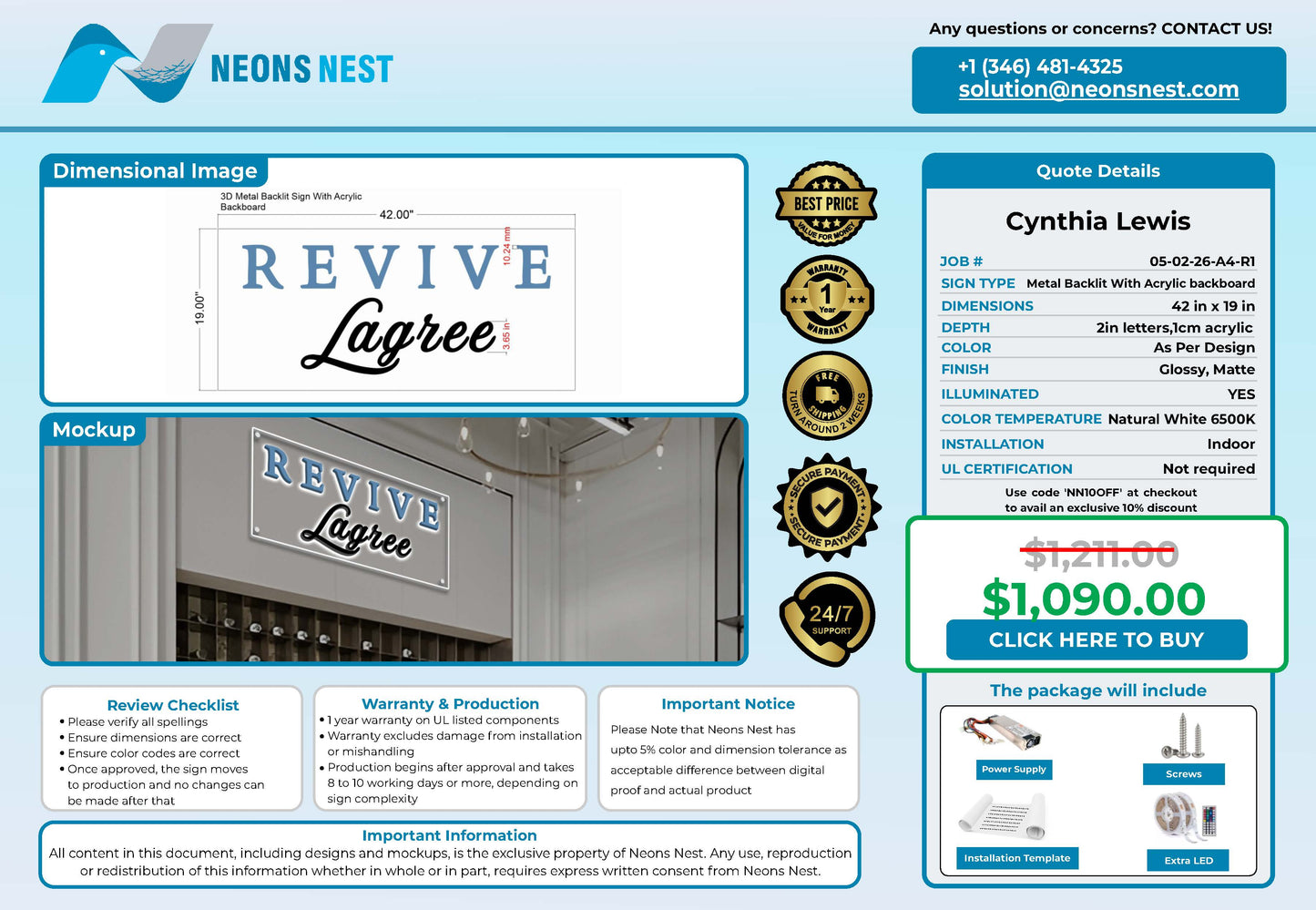 Revive Lagree 3D Metal Backlit SIgn