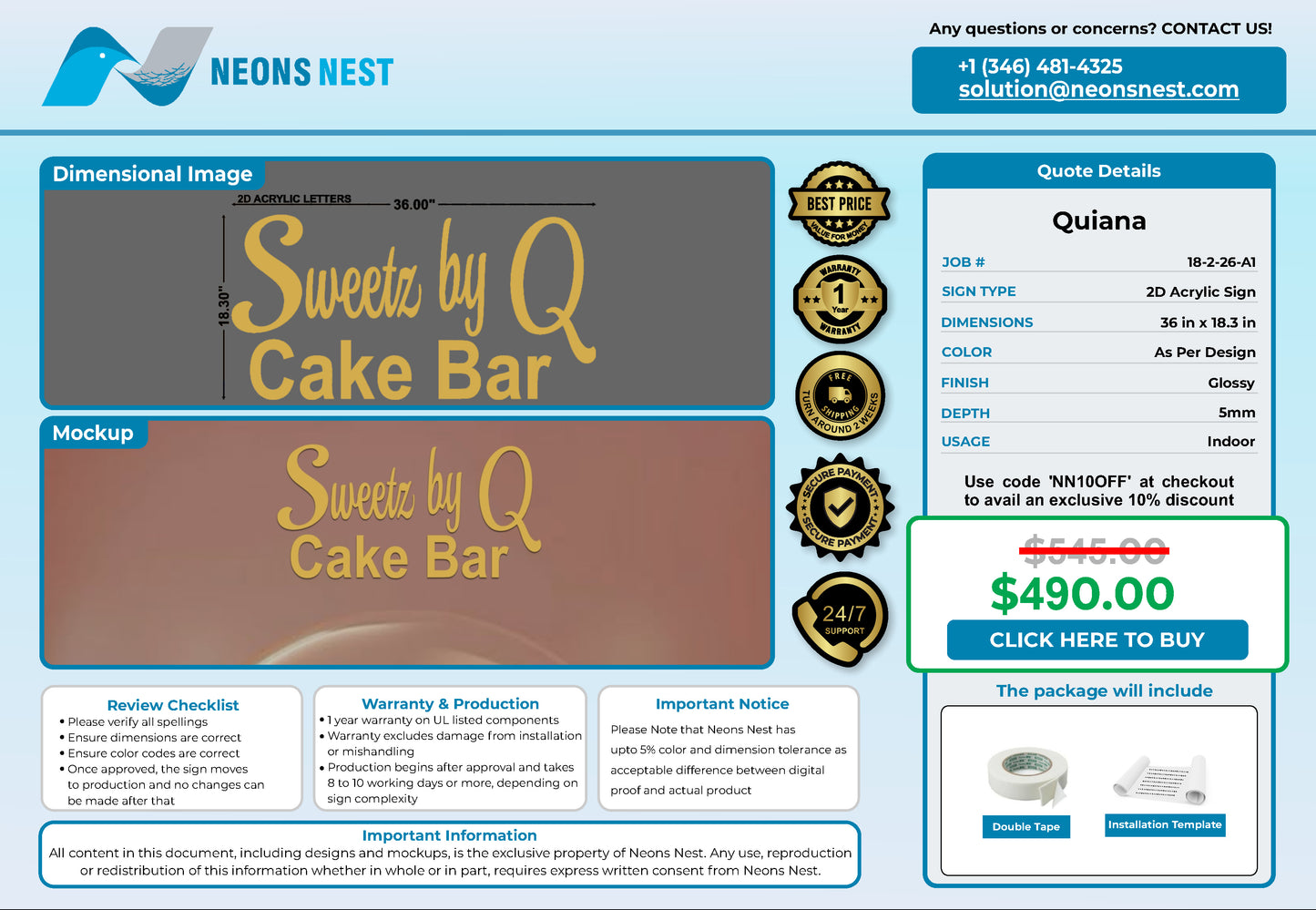 Sweetz by Q Cake Bar 2D Acrylic Letters - Neonsnest.com