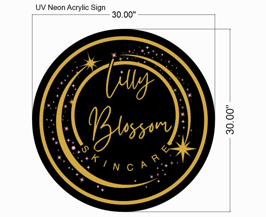 Black Round Acrylic Sign for Lilly Blossom Skincare
