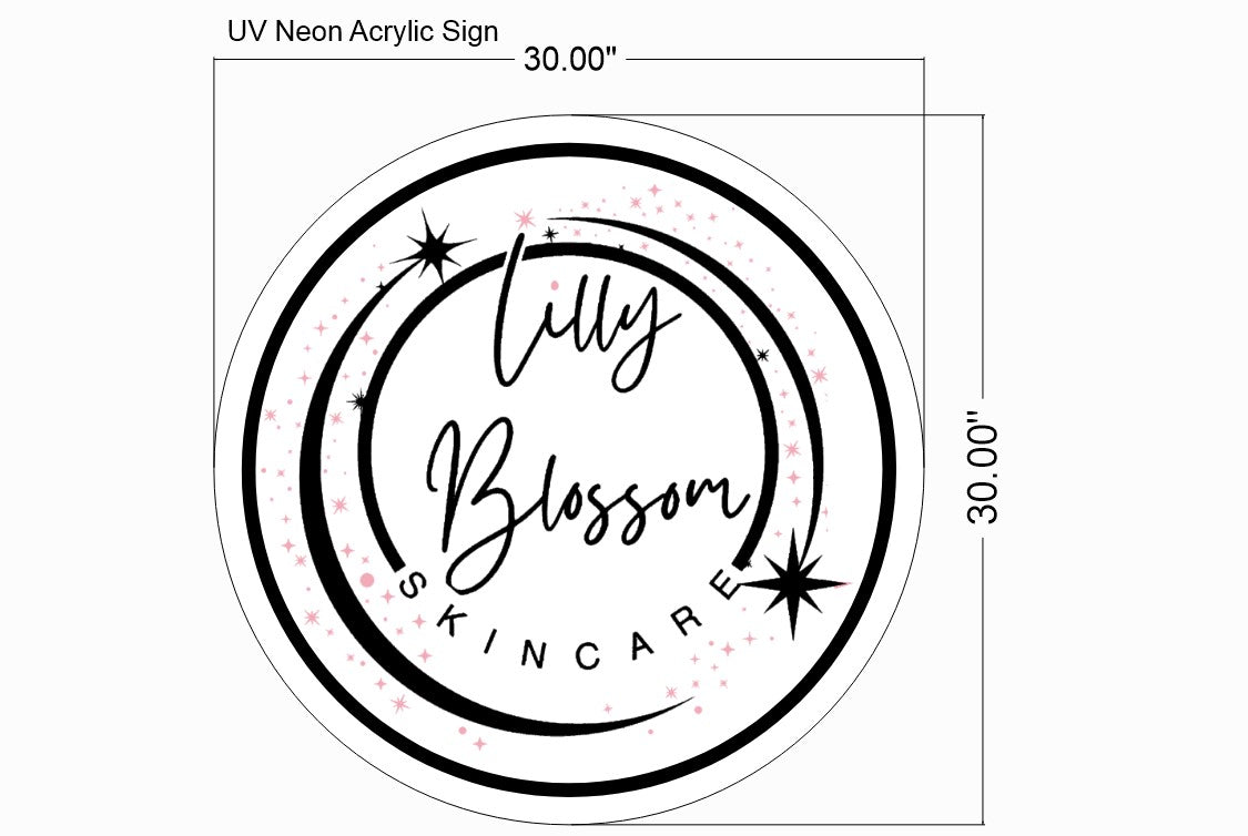 White Round Acrylic Sign for Lilly Blossom Skincare