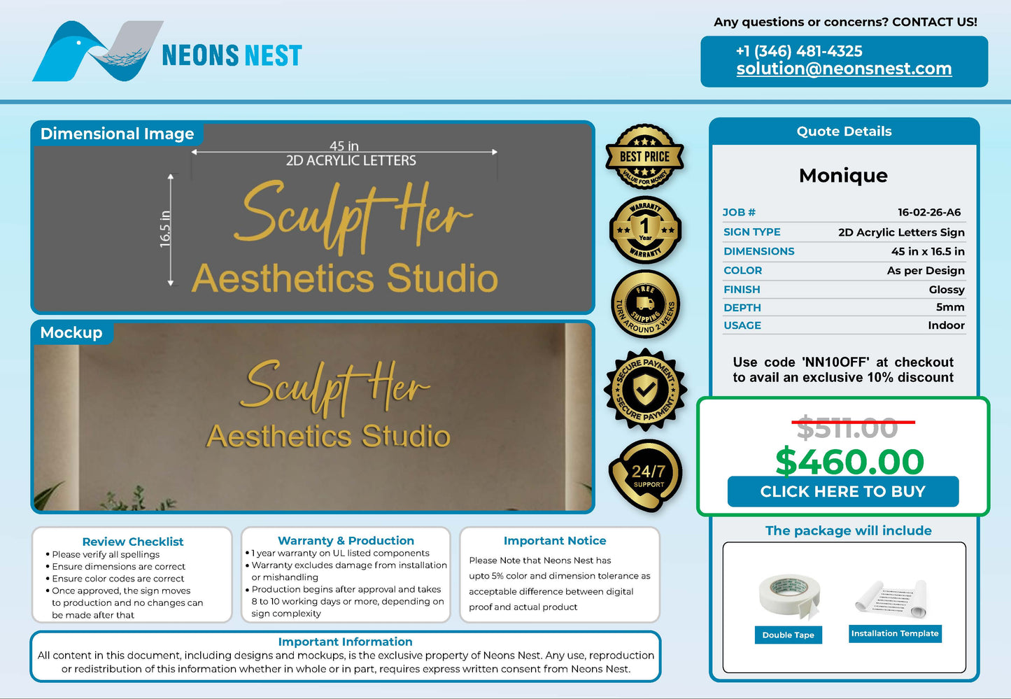 SculptHer Aesthetics Studio 2D Acrylic Sign - Neonsnest.com