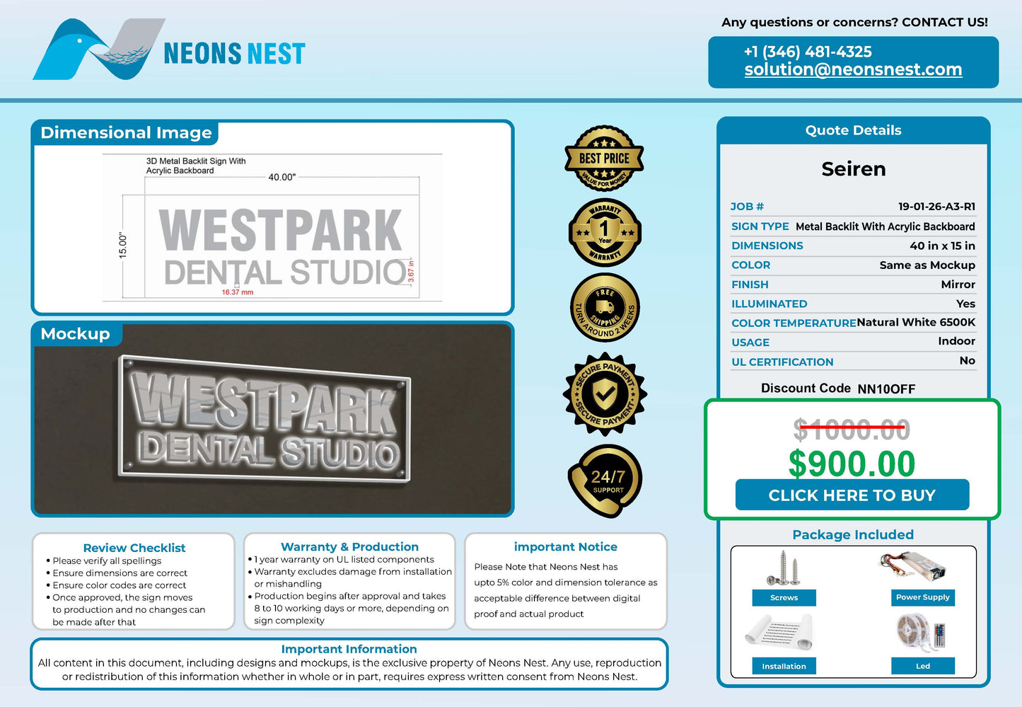 Westpark Dental Studio 3D Metal Backlit Sign