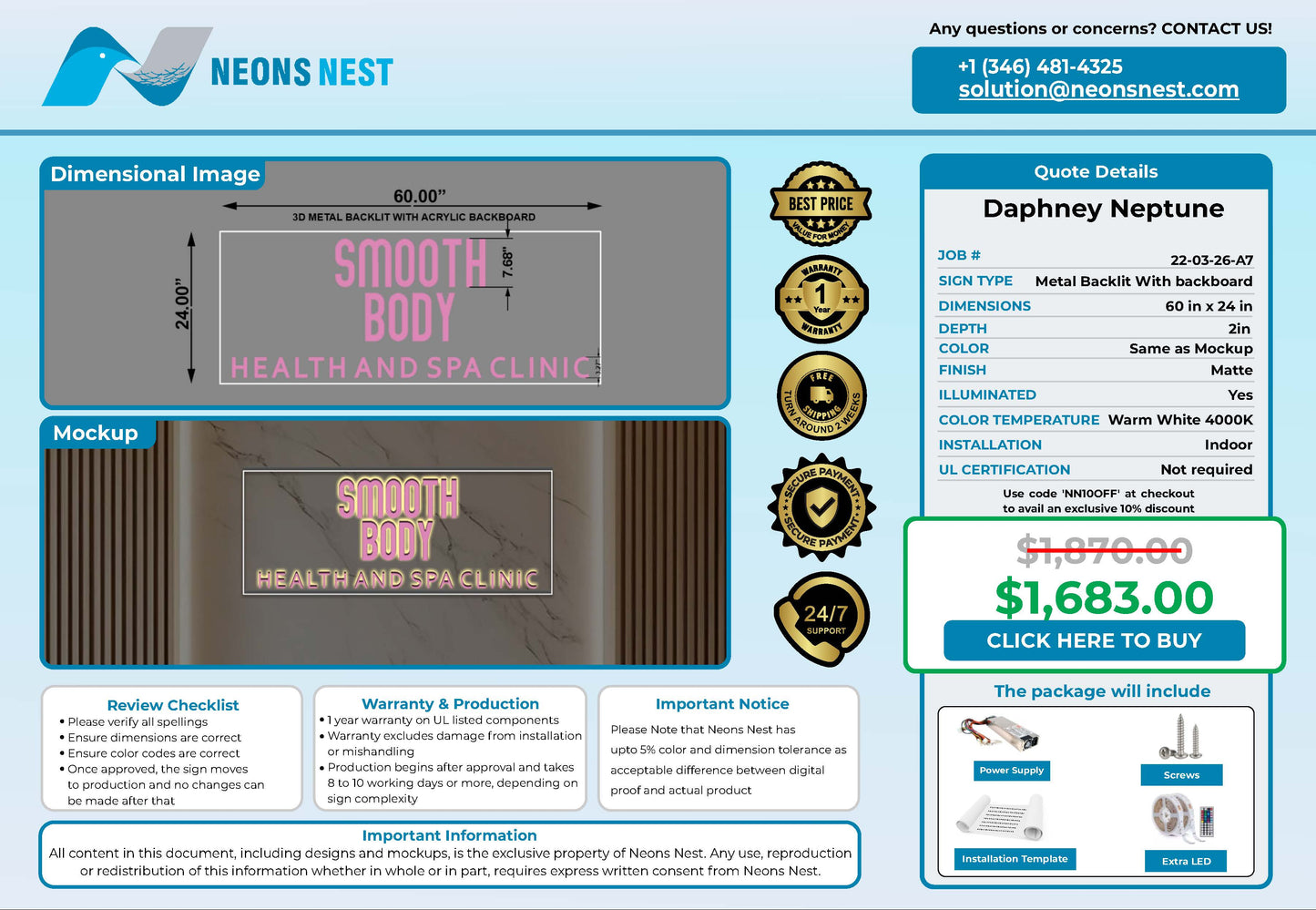 Smooth Body Health and Spa 3D Metal Backlit - Neonsnest.com