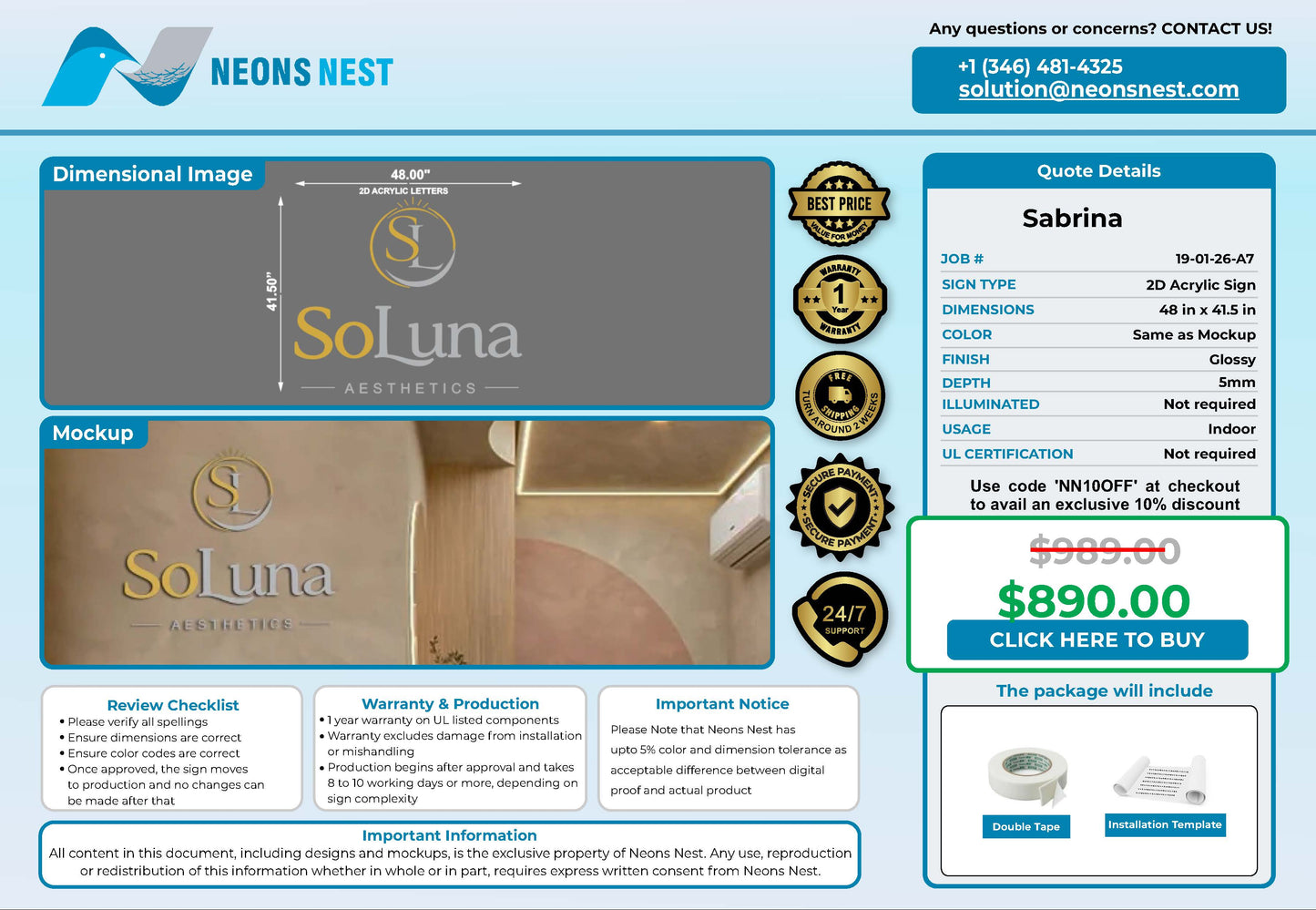 SoLuna Aesthetics 2D Acrylic Sign