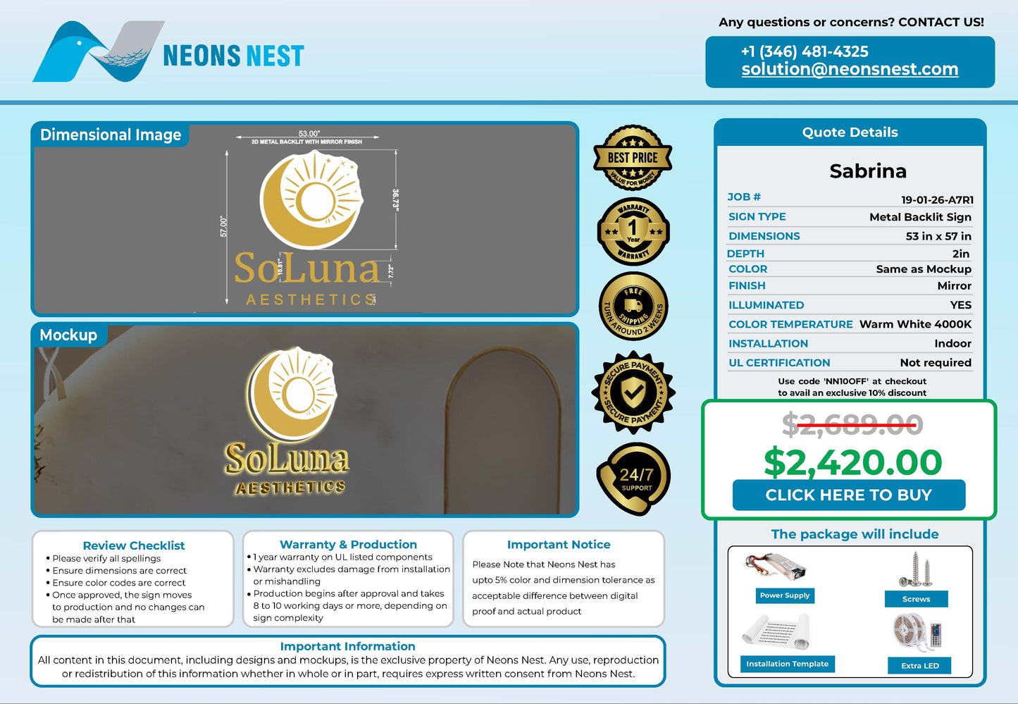 Soluna Aesthetics 3D Metal Backlit Sign