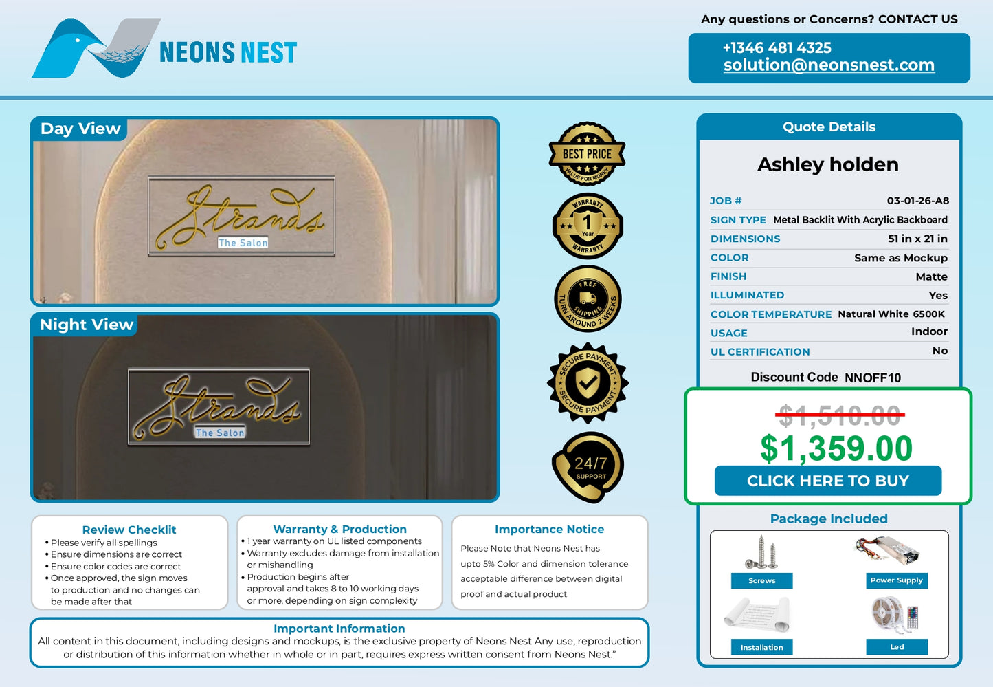 Strands The Salon 3D Metal Backlit Sign - Neonsnest.com