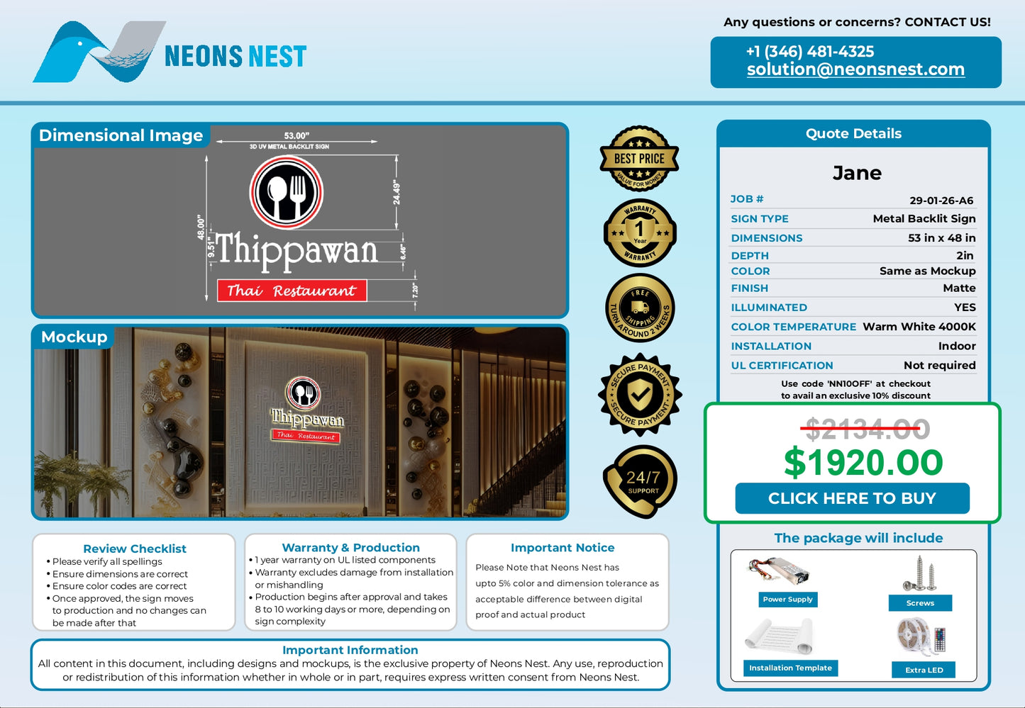 3D Metal Back-lit Sign-Thippawan Thai Restaurant