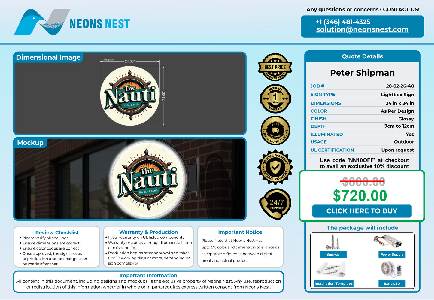 The Nauti, Tiki Bar & Thrills 3D Lightbox Sign - Neonsnest.com
