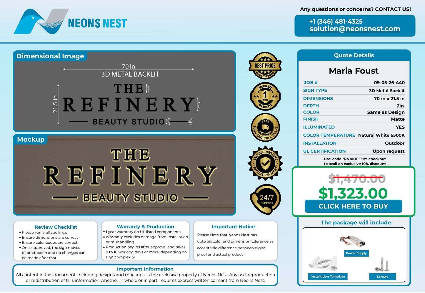 The Refinery Beauty Studio 3D Metal Backlit - Neonsnest.com