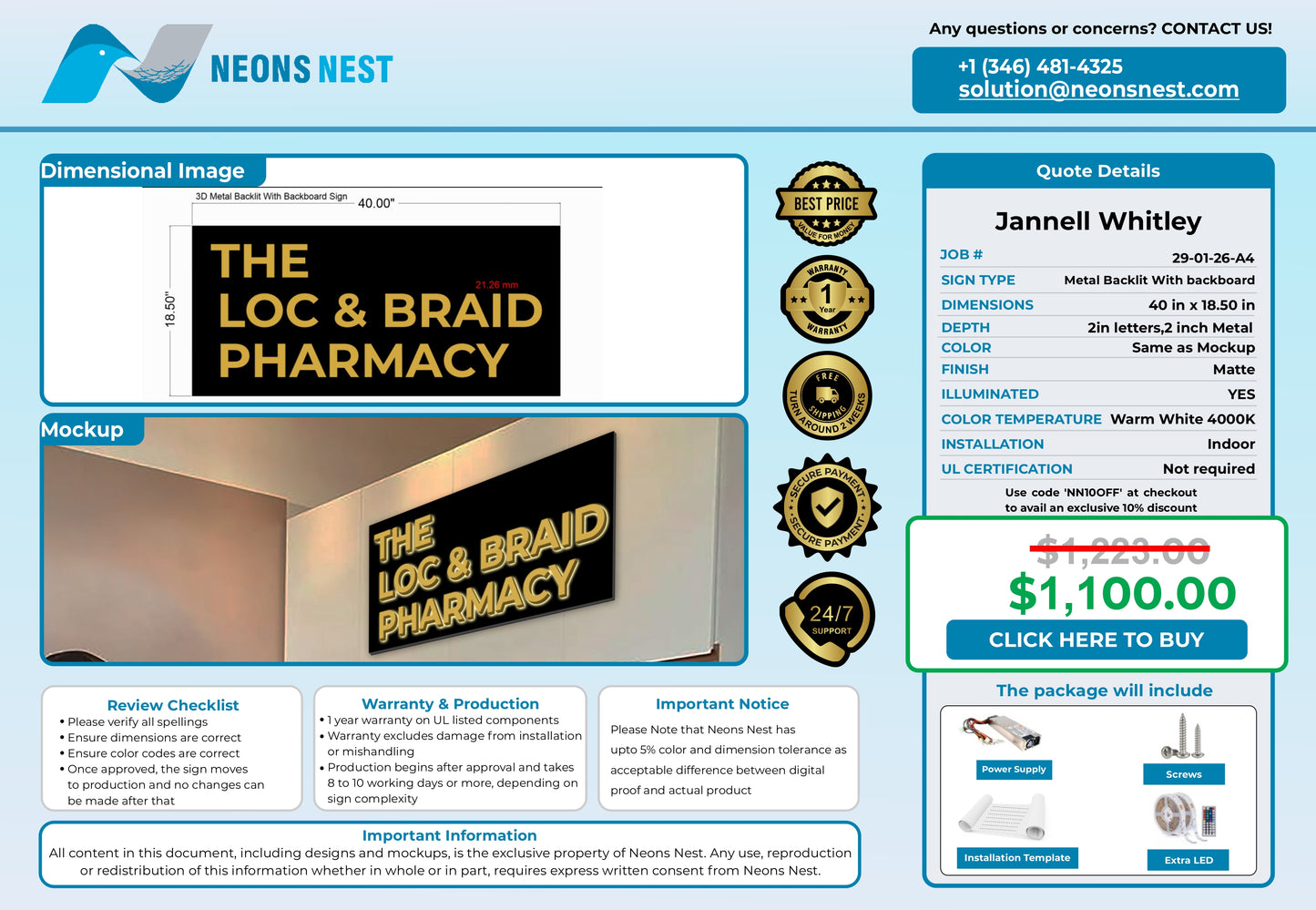The Loc & braid pharmacy 3D Metal Back-Lit