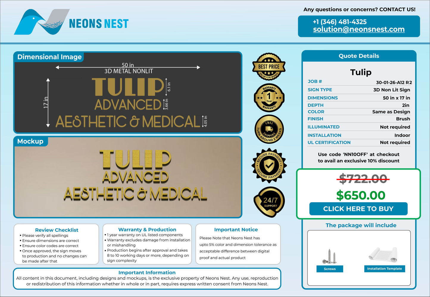 Tulip Advanced Aesthetic & Medical 3D non-lit Sign