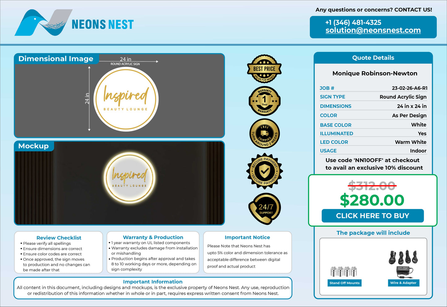 Inspired Beauty Lounge Round Acrylic Sign - Neonsnest.com