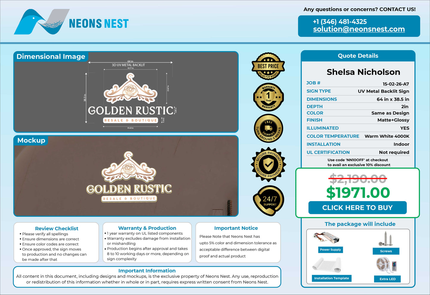 Golden Rustic Resale And Boutique 3D Metal Backlit Sign - Neonsnest.com