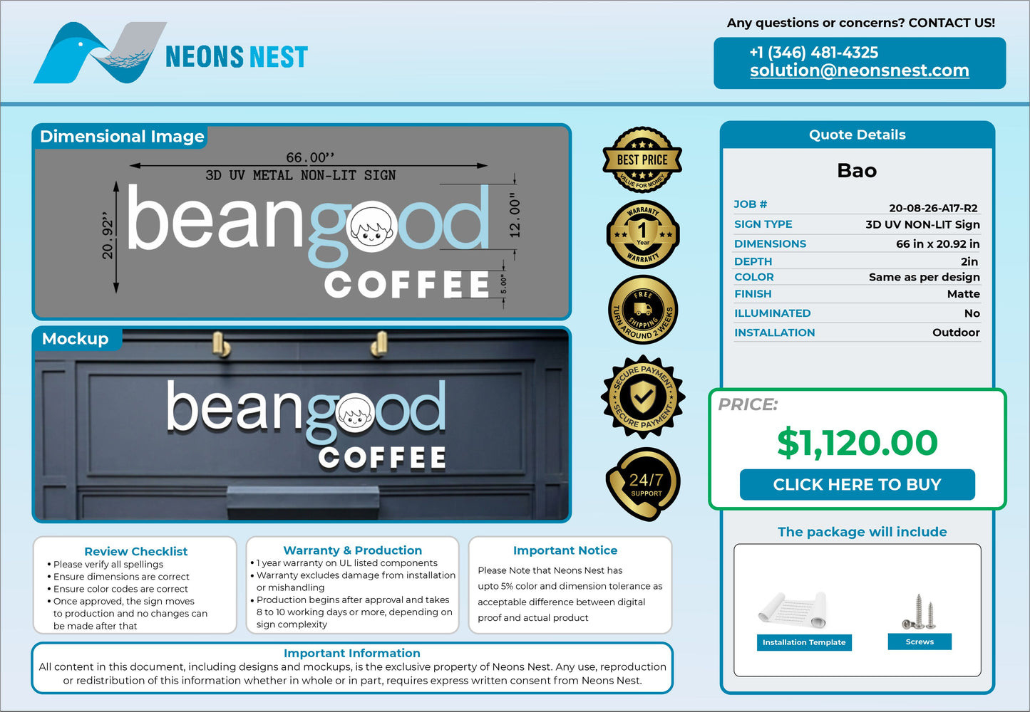 Beangood Coffee Metal Non-lit Sign