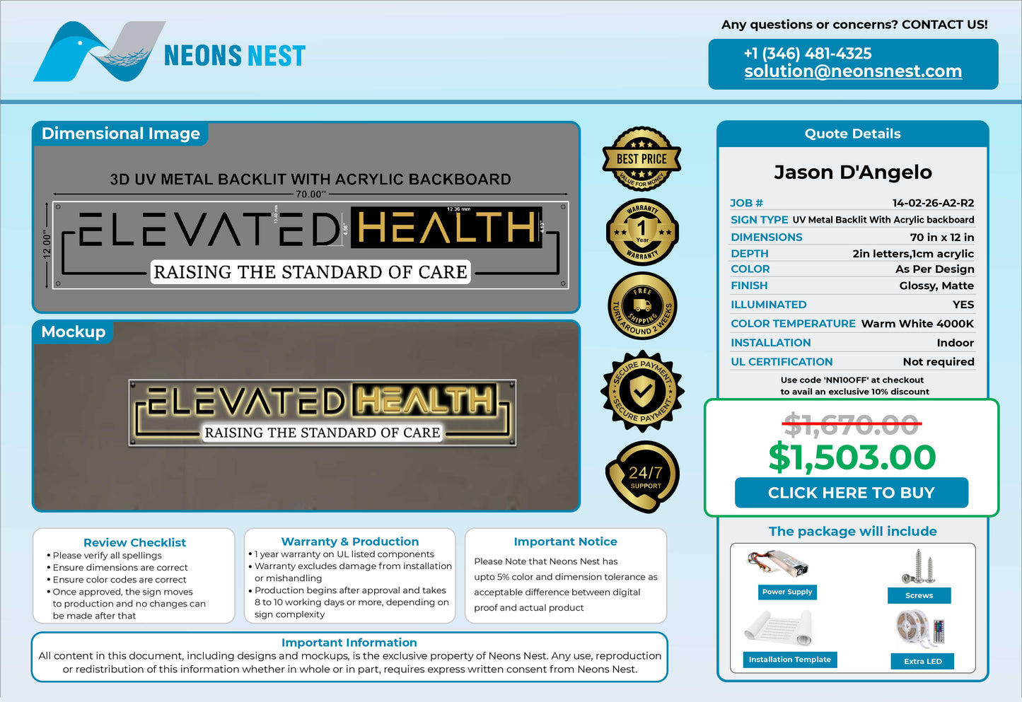 Elevated Health 3D Metal Backlit Sign - Neonsnest.com