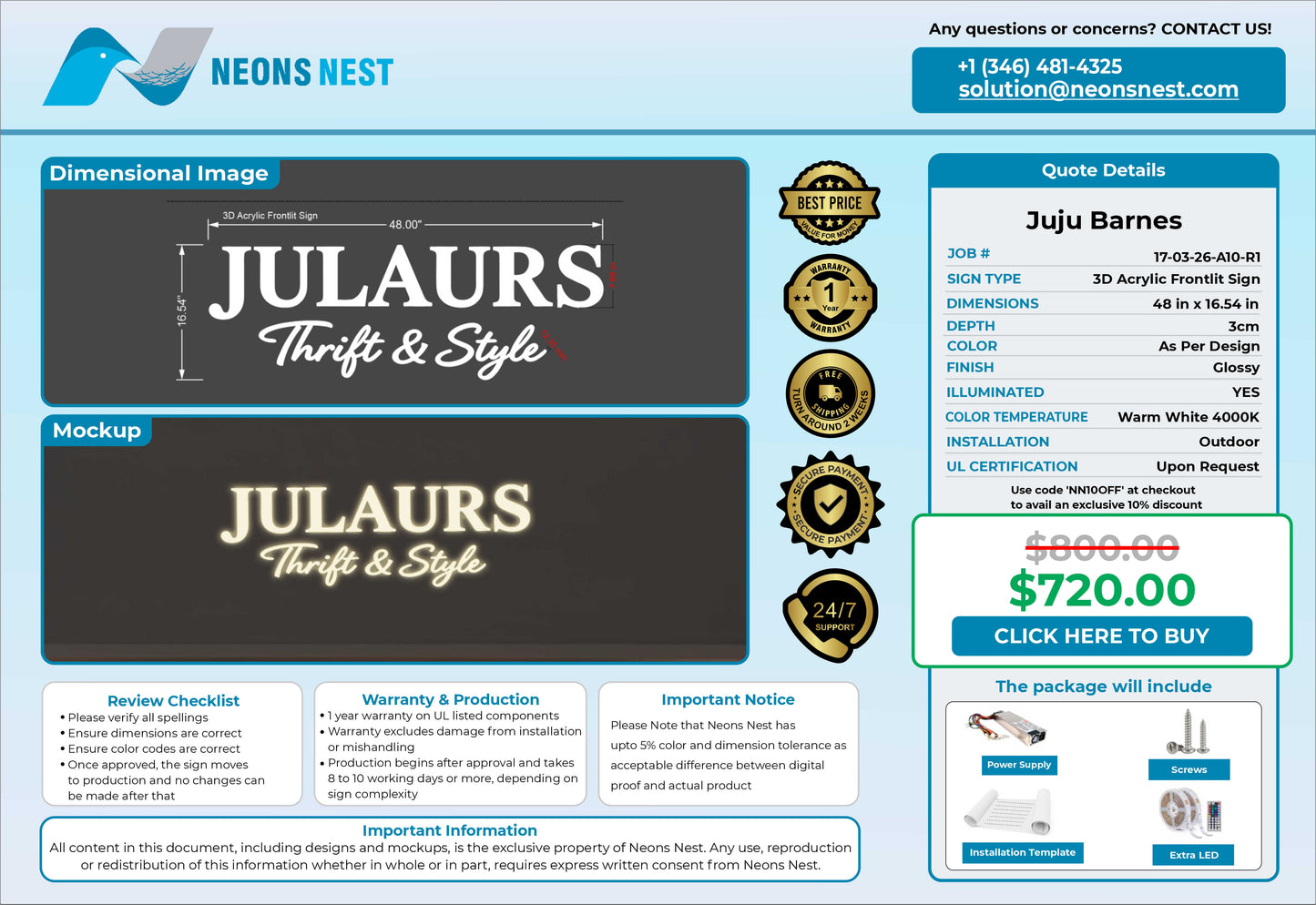 Jularus Thrift & Style Frontlit Sign v_2 - Neonsnest.com