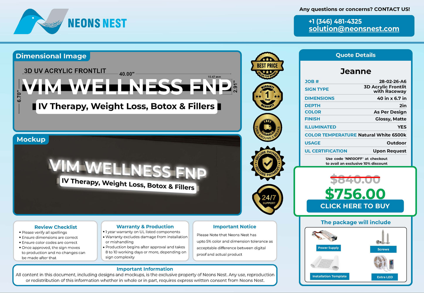 VIM WELLNESS FNP 3D Acrylic Front lit - Neonsnest.com
